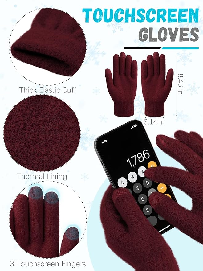 LOROME Winter Beanie Hat Gloves Scarf, Cashmere Hat Gloves Scarf Set Women