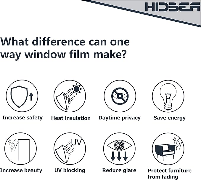 HIDBEA One Way Window Privacy Film, Black Silver, 35.4 x 393.7 Inch