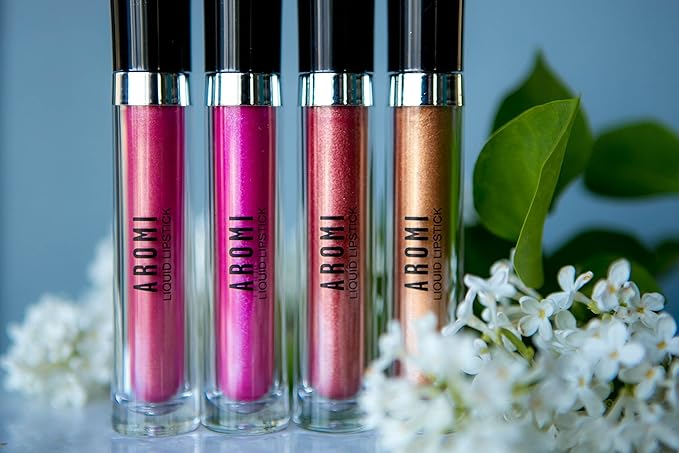Aromi Rose Gold Metallic Liquid Lipstick - Peachy Pink, Coral Shade