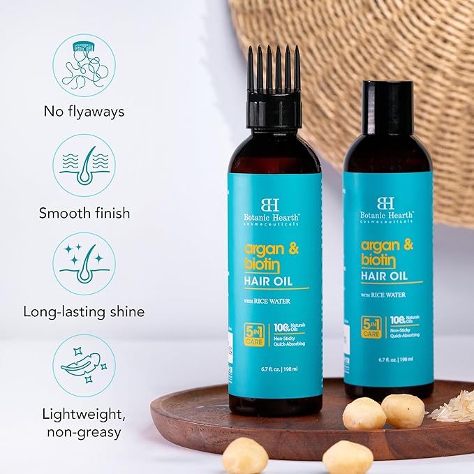 Botanic Hearth 100% Pure Argan & Biotin Oil For Hair Growth & Hair Treatment Oils 6.7 Fl oz