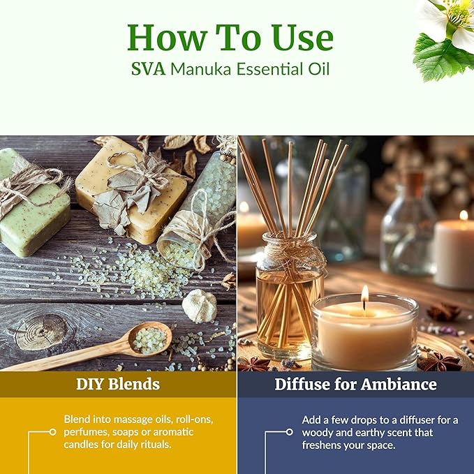 SVA Manuka Essential Oil in Glass Bottle, 1/3 Fl Oz (10 ml)