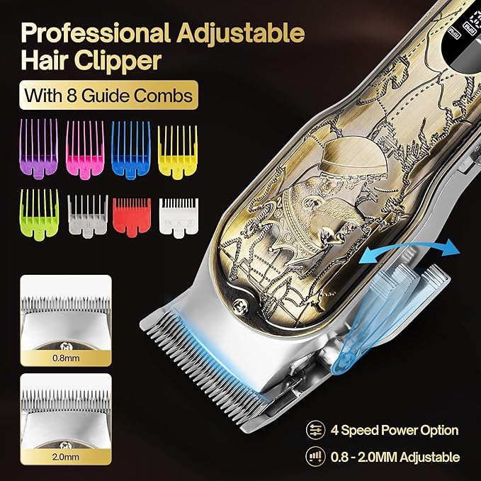 INTRO WILD Professional Hair Clippers for Men Clippers and Trimmers Set, Cordless Hair Clippers, Haircutting Machine with Led Display for Barber Mens Grooming Kit