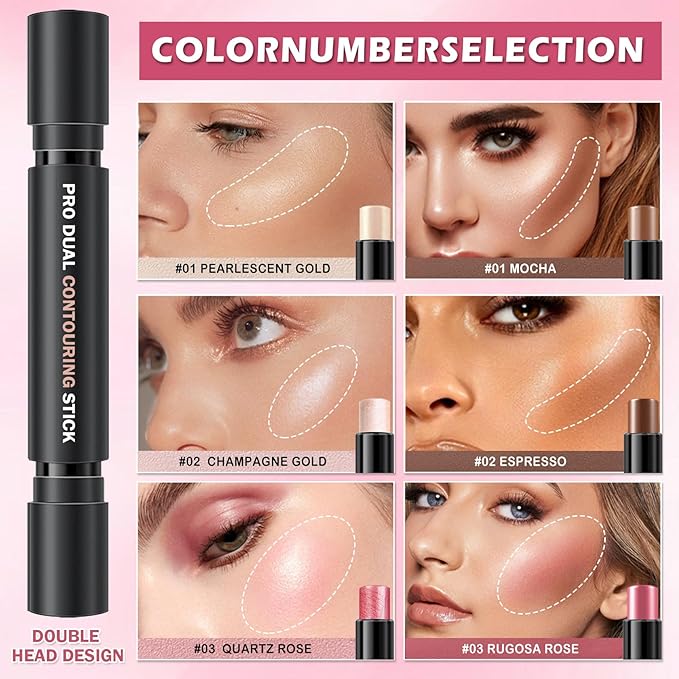 CAHIUYOA 6 Colors Cream Contour Stick Makeup Kit,Makeup Contour Kit (Set A)