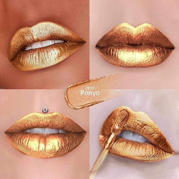 Depuplum Gold Lipsticks for Women Metallic Glitter Lipstick Long Lasting
