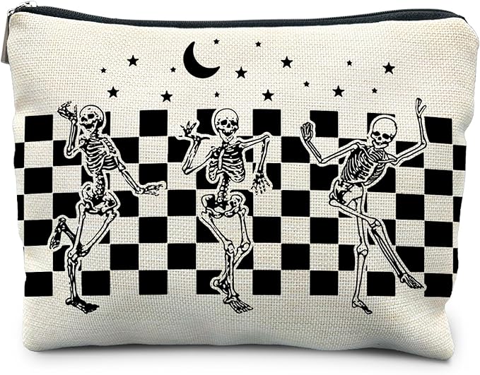 RYYCDOI Funny Gothic Skeleton Makeup Bag - Halloween & Witchy Pouch for Women - Dark Academia & Horror Design (White)