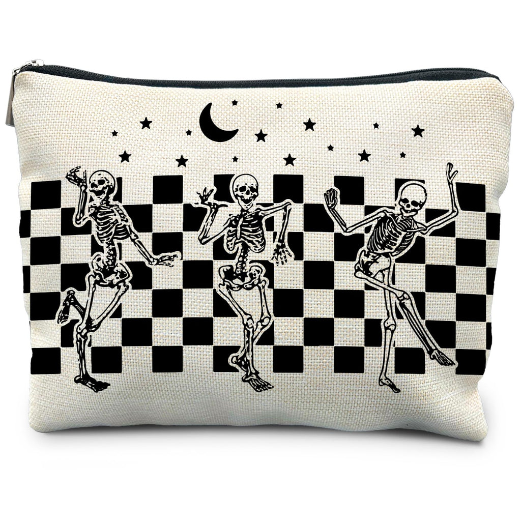 RYYCDOI Funny Gothic Skeleton Makeup Bag - Halloween & Witchy Pouch for Women - Dark Academia & Horror Design (White)