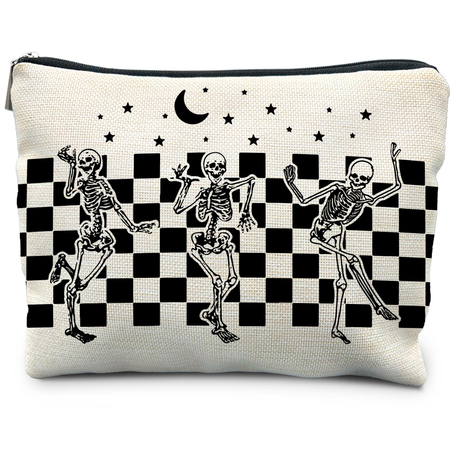 RYYCDOI Funny Gothic Skeleton Makeup Bag - Halloween & Witchy Pouch for Women - Dark Academia & Horror Design (White)