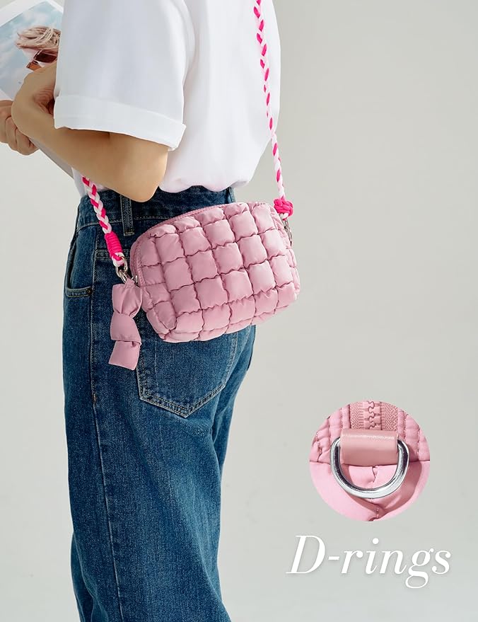 Yarnic Quilted Makeup Bag Cosmetic Bag, Travel Toiletry Bag for Women, Cute Makeup Bag Organizer Puffer Makeup Pouch (S, Hot Pink)