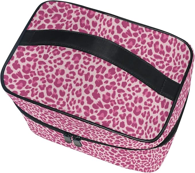 MNSRUU Makeup Bag, Pink Leopard Travel Makeup Organizer Bag Cosmetic Cases Toiletry Bags for Girl Women Ladies