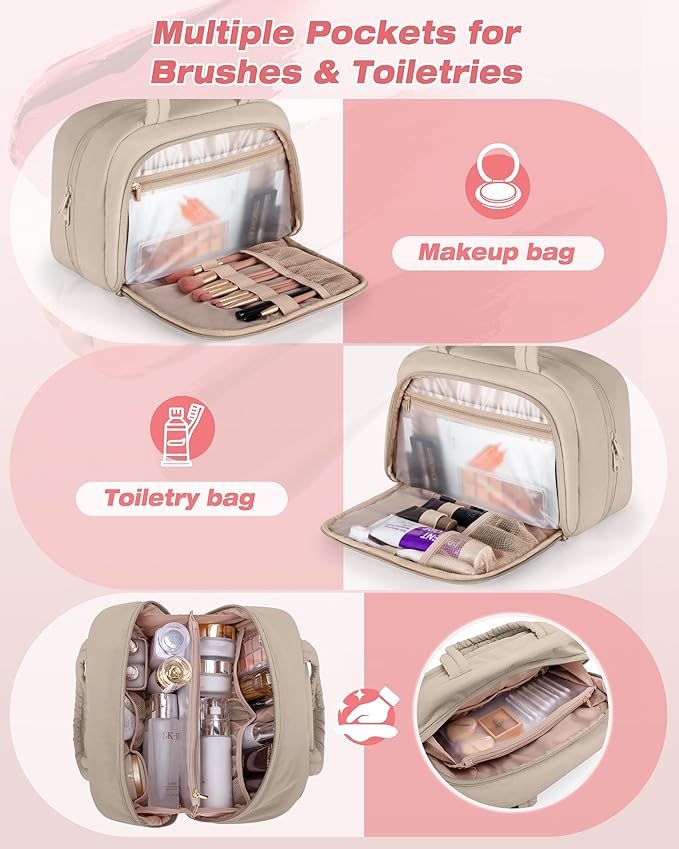Marscamd Travel Makeup Bag for Women, Medium Size, Puffy Cosmetic Organizer