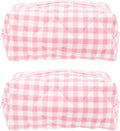 Cozy Makeup Bag for Women,Zipper Cosmetic Pouch,Checkered Pink,2 Pack