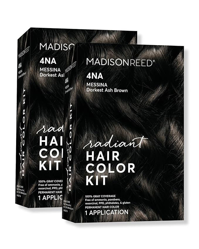 Madison Reed Radiant Hair Color Kit - 4NA Darkest Ash Brown with Cool Smoky Undertones (Messina Brown), Permanent Hair Dye, Dimensional Gray Hair Blending | PPD-Free & Ammonia-Free, 2 Pack