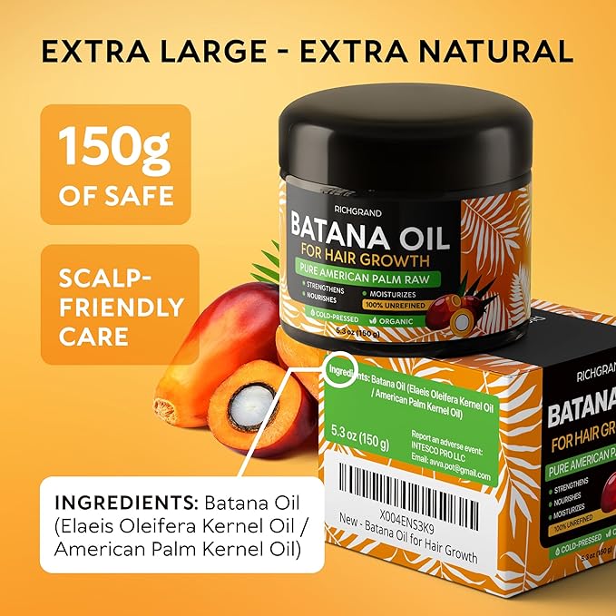 RICHGRAND Batana Oil for Hair Growth & Skin - 100% Raw Unrefined Batana Butter from Honduras - Multipurpose Body Moisturizer - Natural Cold Pressed Oil for Scalp, Split Ends & Dryness (5.3 oz)