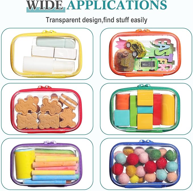 Sanwuta 6 Pcs Clear Hard Zipper Case Plastic Zipper Pouches Transparent Makeup Bag Pencil Case Pouches Toiletry Diaper Bag for Travel Toy Storage Organizer Bins