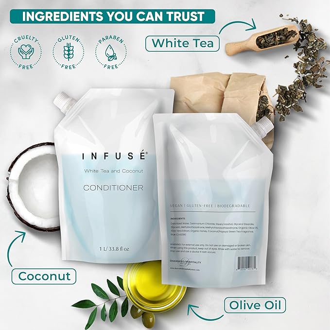INFUSÉ 12-Pack 1 Liter Conditioner Refill Bags for Hotel Soap Dispensers