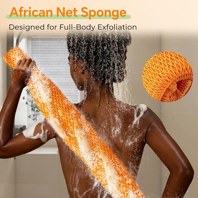 ORIENTLEAF Kojic Acid Soap with African Sponge Net, 4oz Turmeric Soap Bar, Fresh Citrus Scent, Gentle for Face and Body Wash with Vitamin C, Retinol (2 Pack)