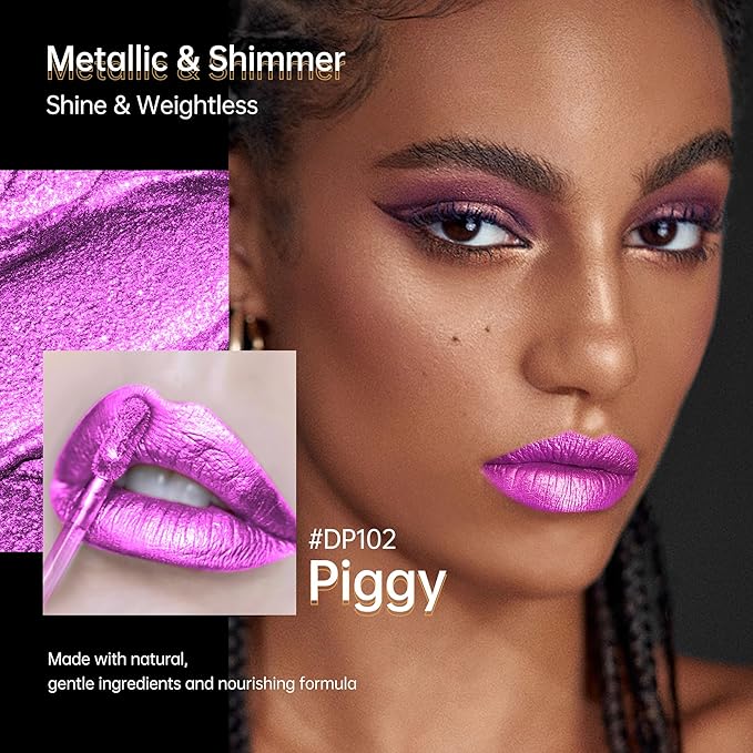 Depuplum Purple Lipsticks for Women Metallic Glitter Lipstick Long Lasting