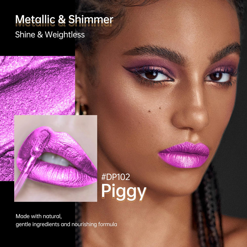 Depuplum Purple Lipsticks for Women Metallic Glitter Lipstick Long Lasting