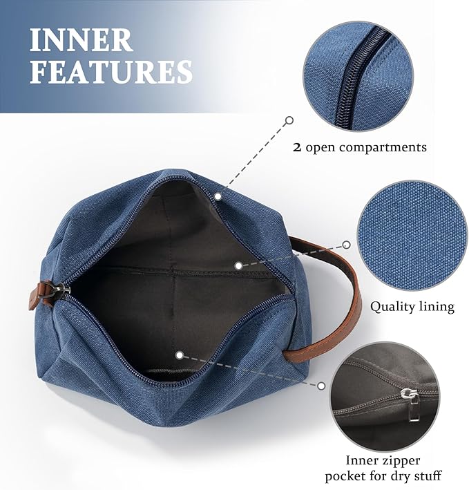 Travel Essentials Canvas Toiletry Makeup Bag Dopp Kit Blue (Initial N)