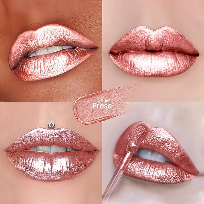 Nude Pink Lipsticks for Women Metallic Glitter Lipstick Long Lasting