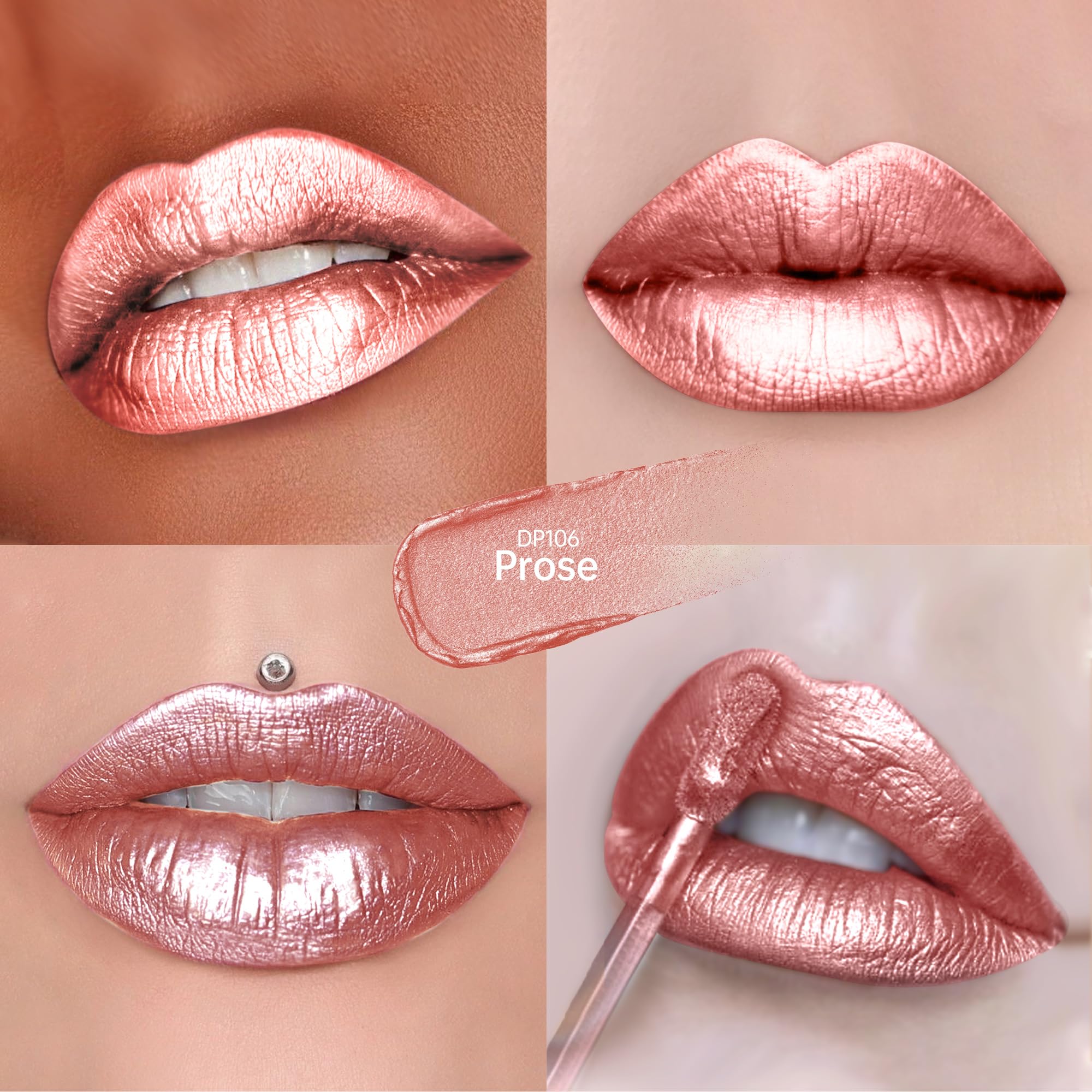Nude Pink Lipsticks for Women Metallic Glitter Lipstick Long Lasting