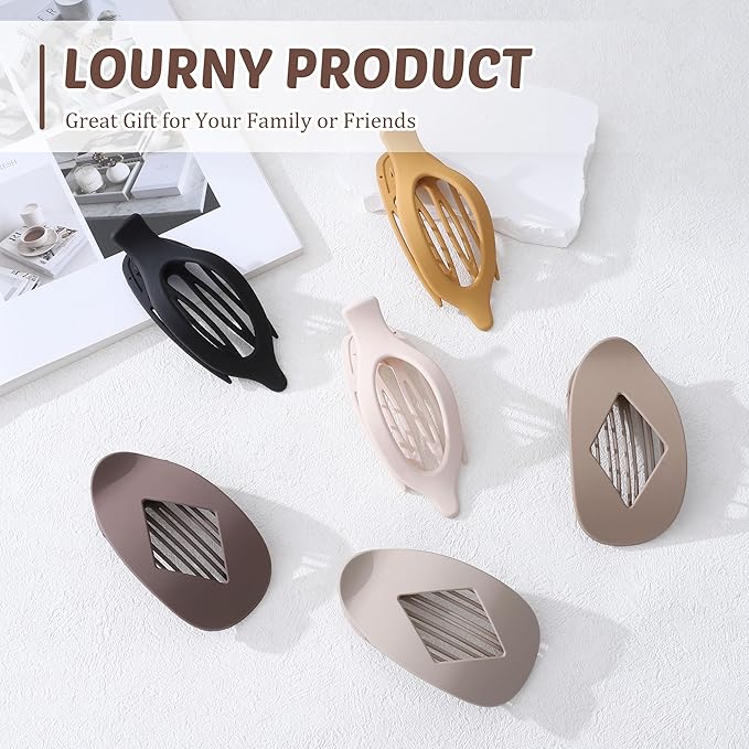 Lourny 6PCS Flat Claw Clips for Women French Flat Hair Clips for Thin Hair