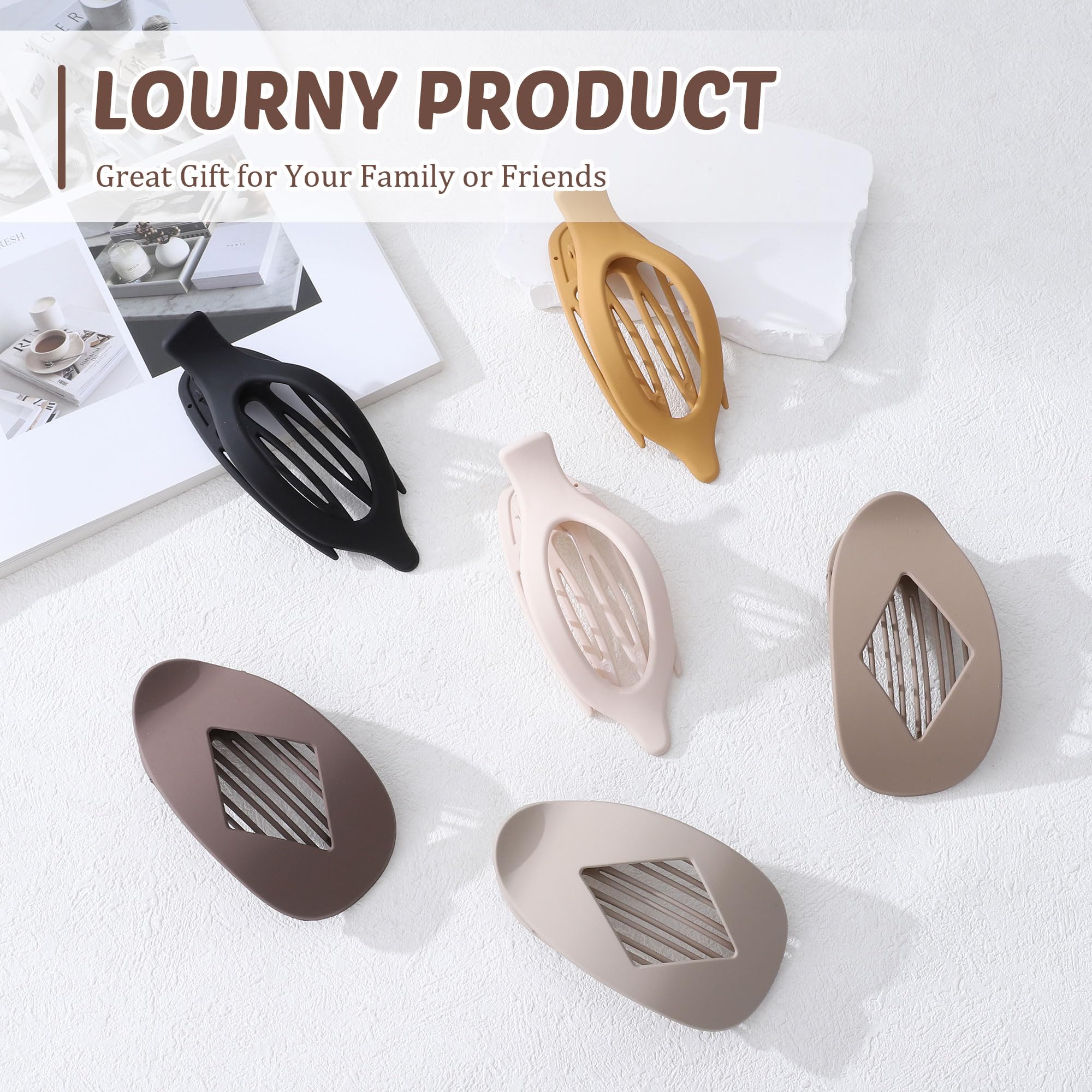 Lourny 6PCS Flat Claw Clips for Women French Flat Hair Clips for Thin Hair
