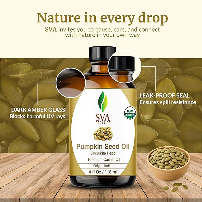 SVA Organic Pumpkin Seed Oil, Glass Bottle with Dropper, 4 Fl Oz (118 ml)