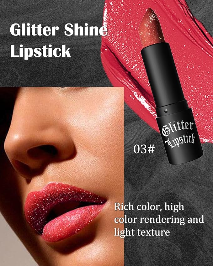 Red Glitter Lipstick, Waterproof Shimmer Lip Tint Gloss,Thanksgiving Makeup