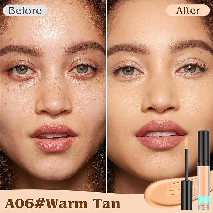 Under Eye Concealer, Full-Coverage Concealer Foundation Makeup for Older Women, Covers Blemishes & Under-Eye Circles, Spots, Matte Finish, Redness & Discoloration, Vegan & Cruelty-Free A06#WarmTan