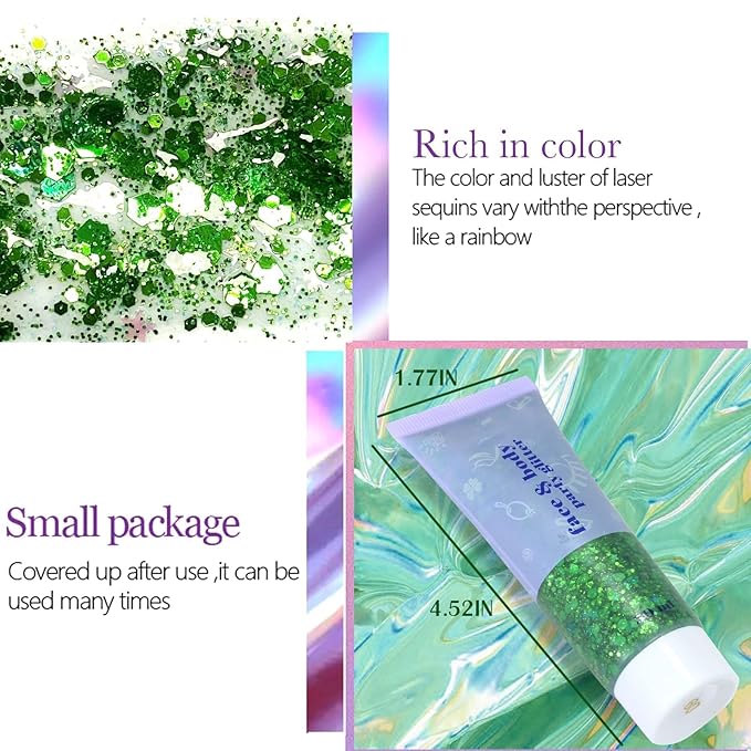 DAGEDA Green Body Glitter Gel, St Patricks Day Hair Face Glitter Makeup