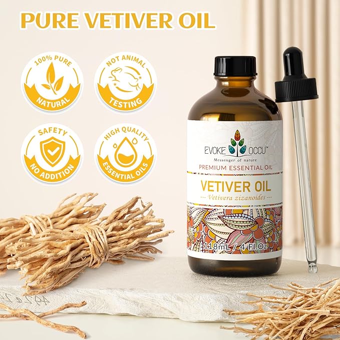 EVOKE OCCU Vetiver Essential Oil for Skin, Diffuser, Aromatherapy