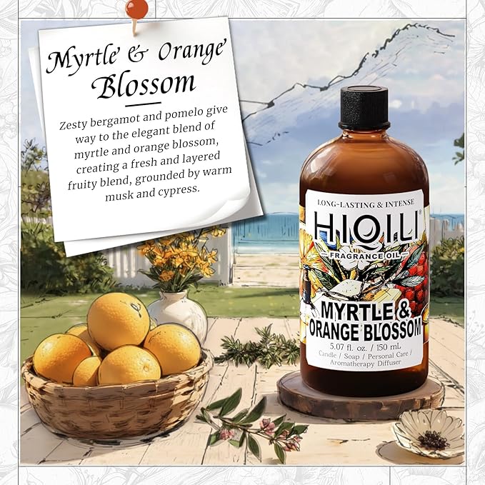 HIQILI Myrtle & Orange Blossom Fragrance Oil for Diffuser, Candle & Soap