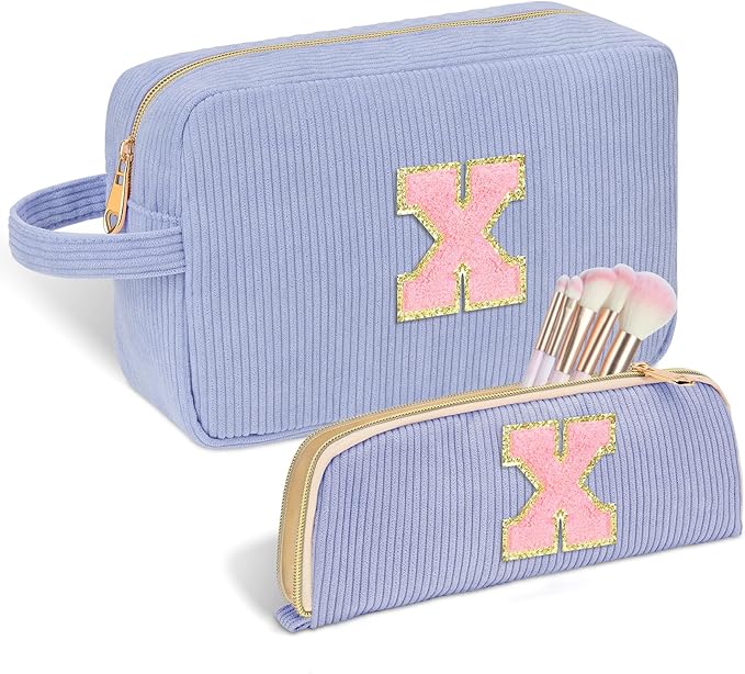 Sernaxi Personalized Initial Makeup Bag Trendy Stuff Corduroy Cosmetic Bag Travel Toiletry Bag, Valentine’s Day Gift Makeup Organizer Case & Makeup Pouch for Women Teen Girls Mom Girlfriend Wife