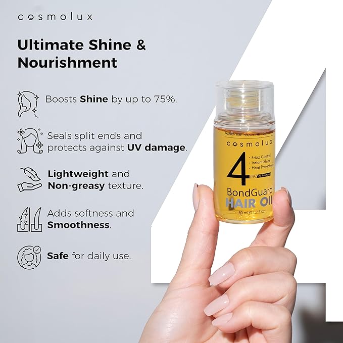 Cosmolux BondGuard Bonding Oil, Heat Protectant & Repair Oil for Damaged, Color-Treated & Frizzy Hair, Adds Shine & Tames Frizz, Lightweight & Vegan - 1.7 fl oz (50 mL)
