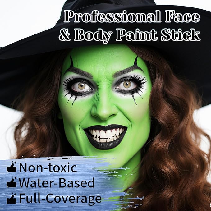 YBUETE Black White Light Green Face Body Paint Stick Set for Halloween SFX