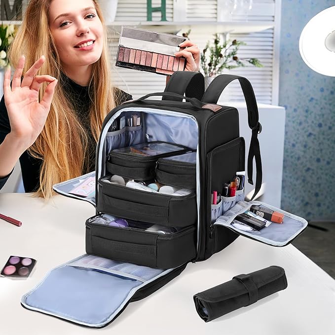 BAFASO Makeup Backpack with 4 Inner Removable Pouches, Black