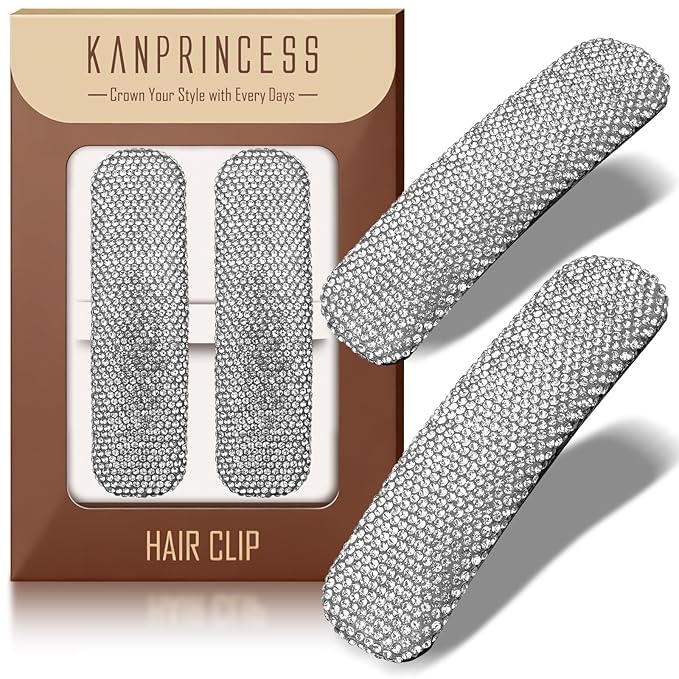 Kanprincess Sparkly Barrettes 2-Pack, Rhinestone Hair Clips for Women