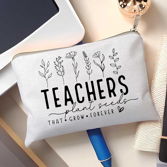 HubbgDesign Helping Little Minds Grow Makeup Bag, Best Teacher Gift, Teacher Appreciation Gift, Teachers Plant Seeds That Grow Forever, Favorite Teacher Cosmetic Bag, Teach Love Inspire Pouch Bag