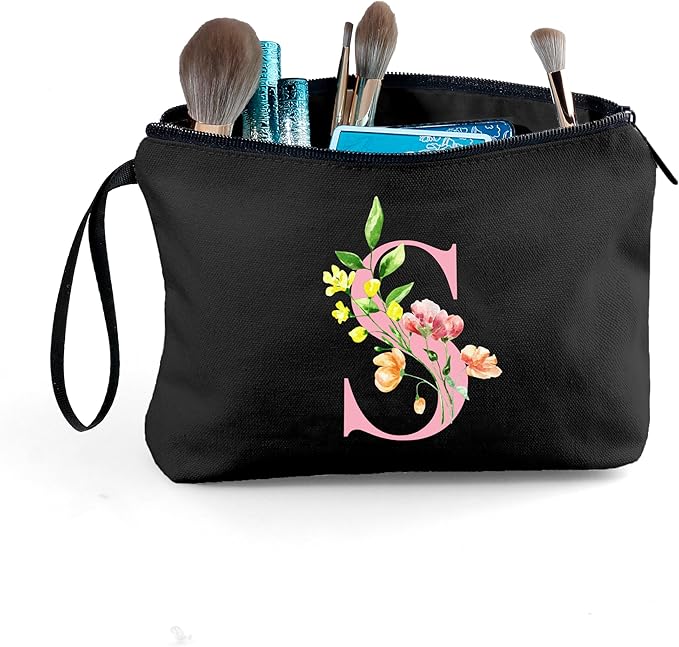 A-Z Personalized Bridesmaid Gifts, Initial Makeup Bag with Mirror, S