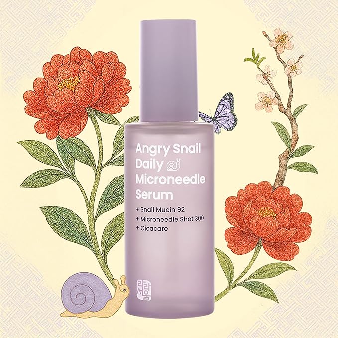 No Sticky Daily Microneedle Serum "Angry Snail" – 92% Snail Mucin, Microneedle Shot 300, Cica Care, Hydration Serum, Glass Skin, Korean Beauty, 1.69 fl oz / 50ml