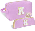 Sernaxi Personalized Initial Makeup Bag Trendy Stuff Corduroy Cosmetic Bag Travel Toiletry Bag, Valentine’s Day Gift Makeup Organizer Case & Makeup Pouch for Women teen Girls Mom Girlfriend Wife