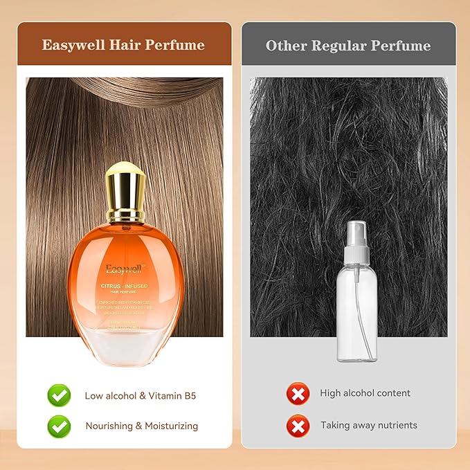EASYWELL Hair Perfume for Women, Christmas Gift Birthday Gifts for Mom and girls, Leave In Conditioner Spray with Vitamin B5, Hair Care Fragrance, Hair Oil Mist, Citrus, 2.5 fl oz