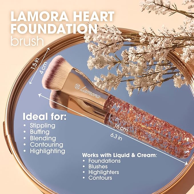 Lamora Heart Foundation Brush - Blending Liquid Cream Mineral Face Brush