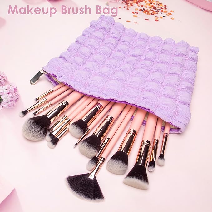Flat Makeup Bag for Women,Zipper Cosmetic Pouch for Purse,Bubble Purple