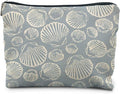 RYYCDOI Coastal Beach Makeup Bag - Aesthetic Sea Shell Cosmetic Pouch for Women, Beach Gifts, Vacation Gifts, Light Blue Beachy White Pouch