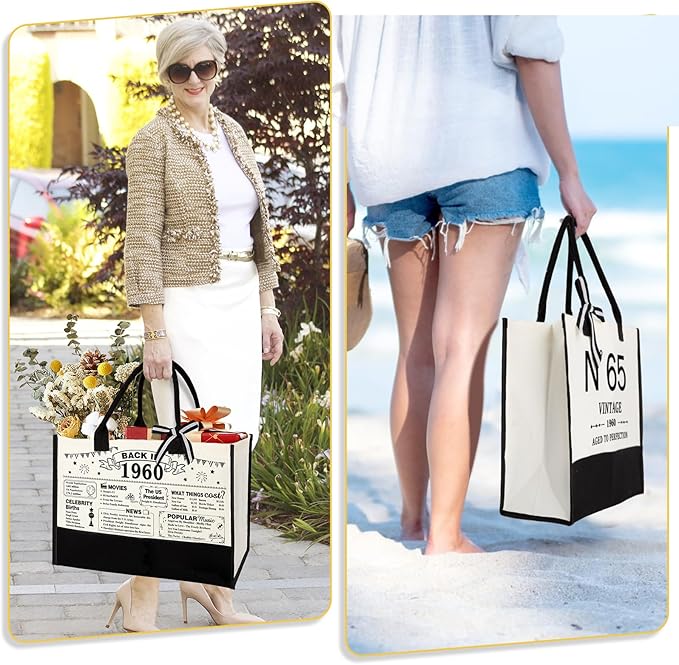 65th Birthday Gift for Women-N°65Canvas Tote Bag,Makeup Bag,Back in Poster