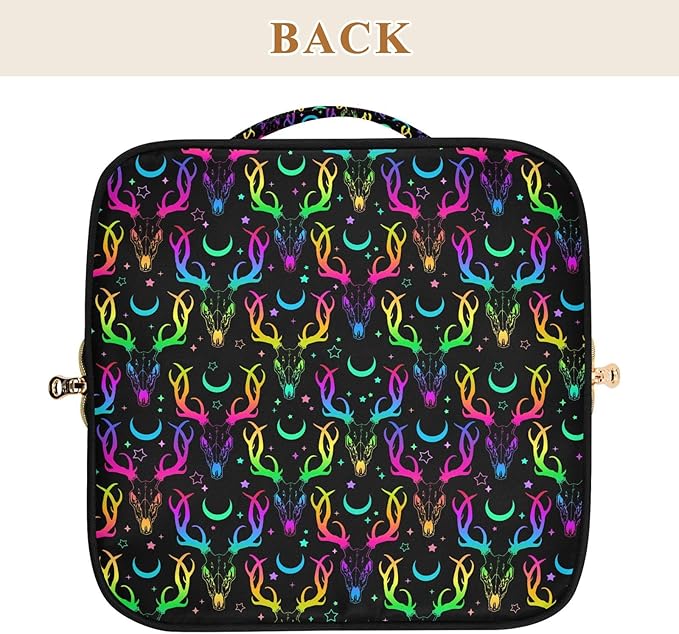 MNSRUU Makeup Organizer Bag, Bright Deer Skulls Travel Makeup Bags Makeup Vanity Case Large Capacity Rhombus Cosmetic Toiletry Bag for Girl Women Ladies