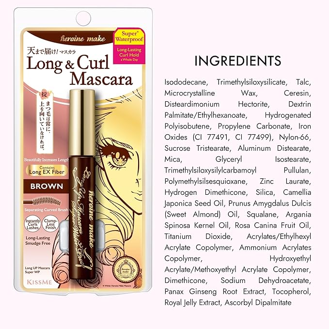 Heroine Make by KissMe Waterproof Mascara Brown | Volumizing, Lengthening & Smudge-Proof Formula | Waterproof Mascara for Long-Lasting Curl & Volume | Made in Japan