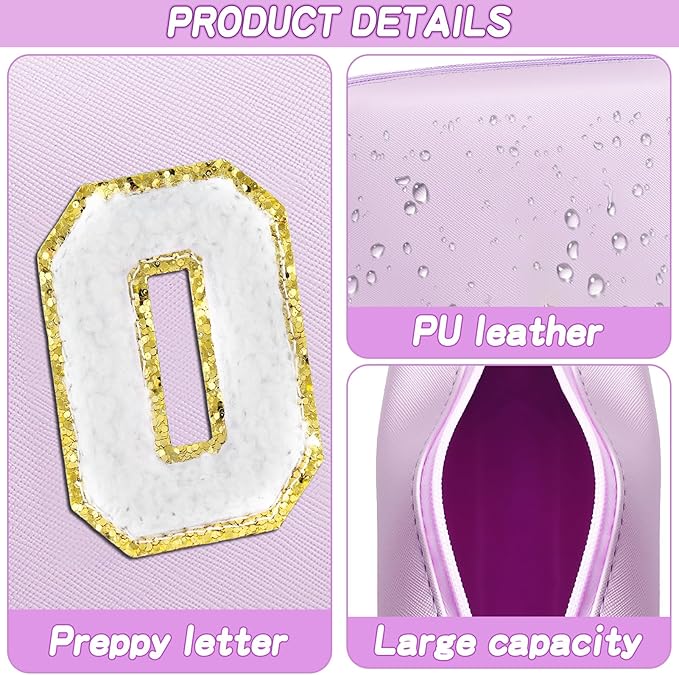 URSKYTOUS Gifts for Girls Initial Makeup Bag Personalized Cosmetic Bag with Zipper Cute Travel Toiletry Bag Waterproof PU Preppy Makeup Pouch Birthday Gift for Teen Girls Women(Purple O)